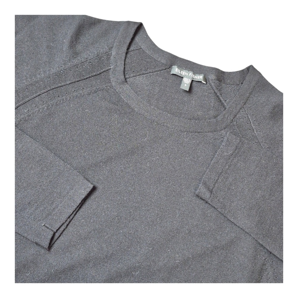 Eileen Fisher Womens Small Black Merino Wool Long Sleeve Sweater Knit Top